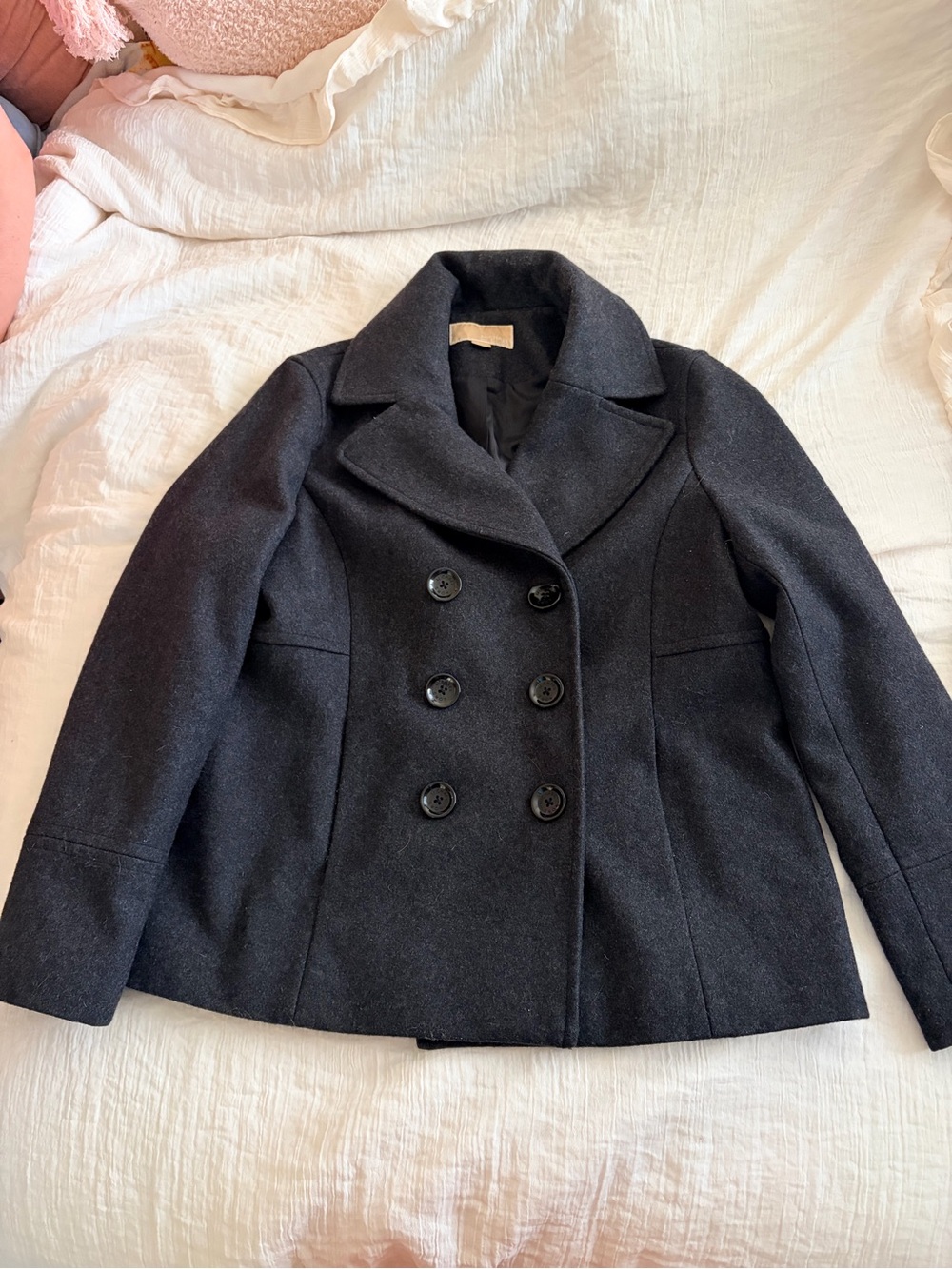 Michael Kors Black Double-Breasted Wool Peacoat